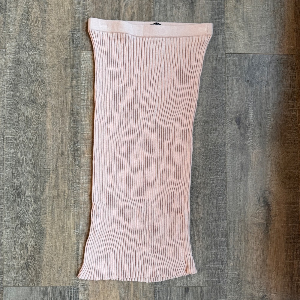 Peruvian Connection Pink Pima Cotton Modal Ribbed Knit Midi Column Skirt Small